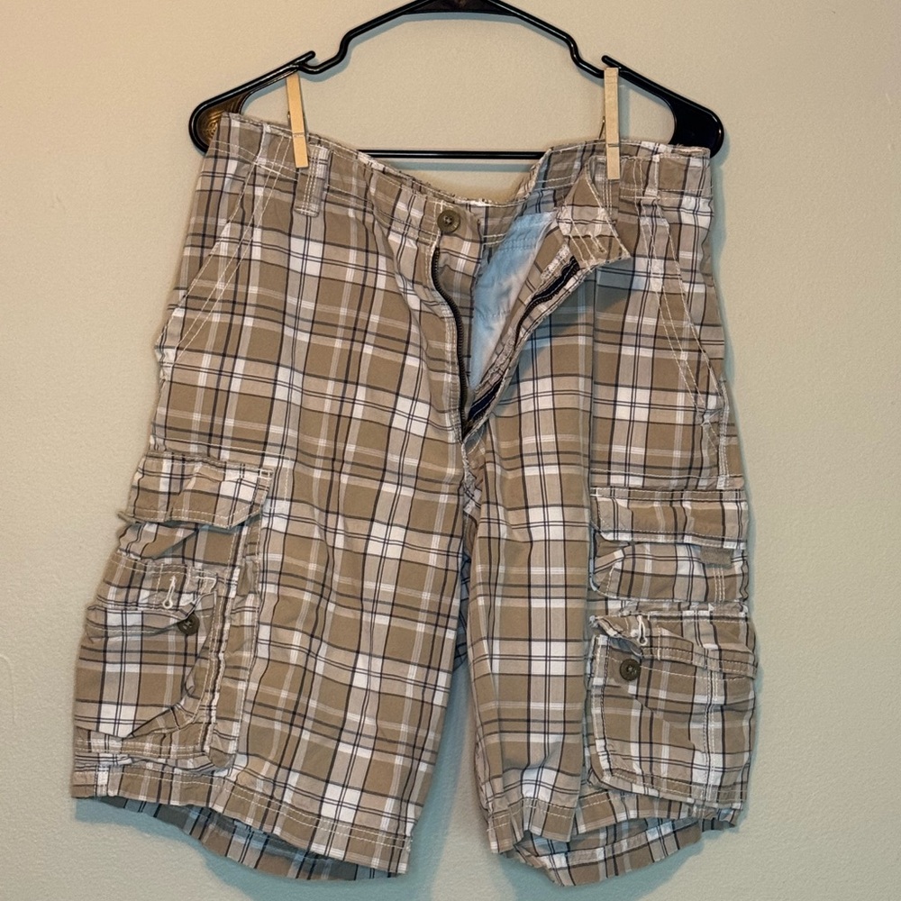 Brown and White Cargo Shorts with Relaxed Fit